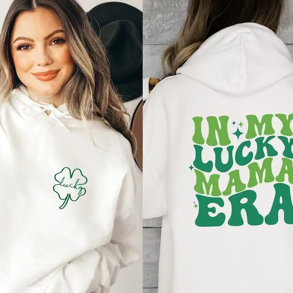 St Lucky Shamrock Hoodie with Luck Mama Era Shirt, St Patricks Day, Irish Hoodie, Irish Mama, Irish Mom Gift, St Pattys...