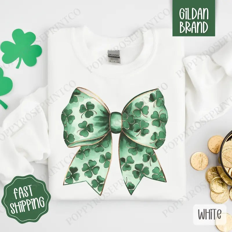 St Patrick Bow 1 Sweatshirt, St Patrick's Day Crewneck, Cute Women's Sweater T-Shirts, Hoodie | HypeDripTees.com