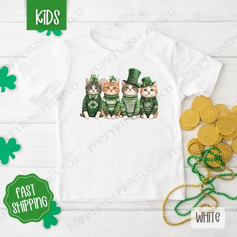 St Patrick Cats Kids Shirt - St Patrick's Day Children's Tshirt - Cute Youth Tee Gildan Hoodie, Sweatshirt | HypeDripTees.com