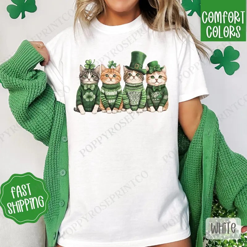 St Patrick Cats Shirt Comfort Colors, St Patrick's Day Women's Tee, Cute Women's Tshirt Hoodie, Sweatshirt | HypeDripTees.com