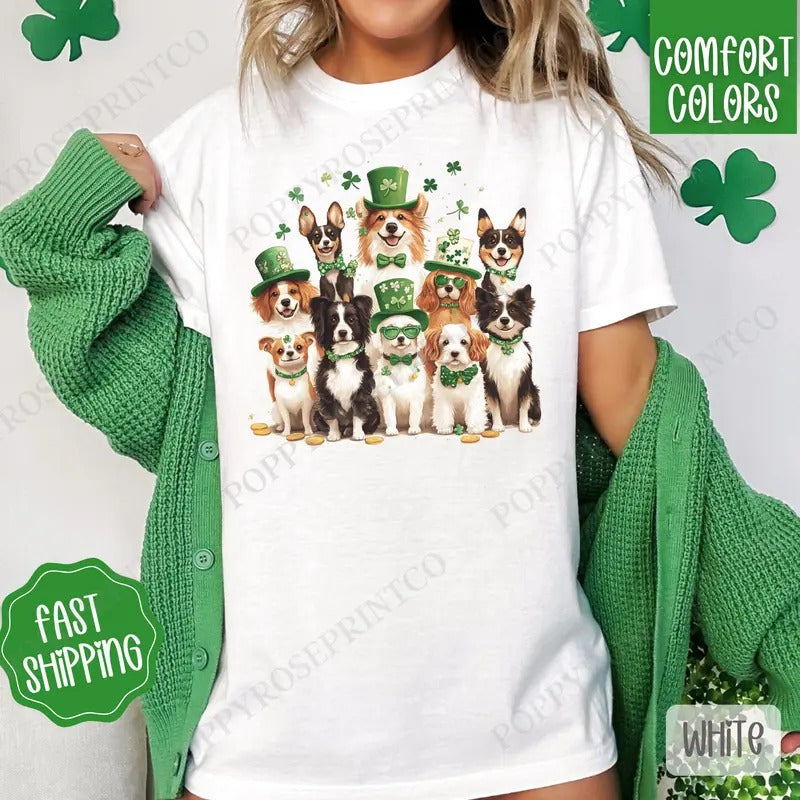 St Patrick Dogs Shirt Comfort Colors, St Patrick's Day Women's Tee, Cute Women's Tshirt Hoodie, Sweatshirt | HypeDripTees.com