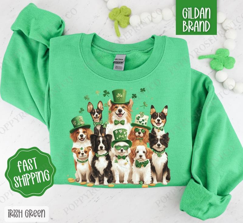 St Patrick Dogs Sweatshirt, St Patrick's Day Dog Crewneck, Cute Women's Sweater T-Shirts, Hoodie | HypeDripTees.com