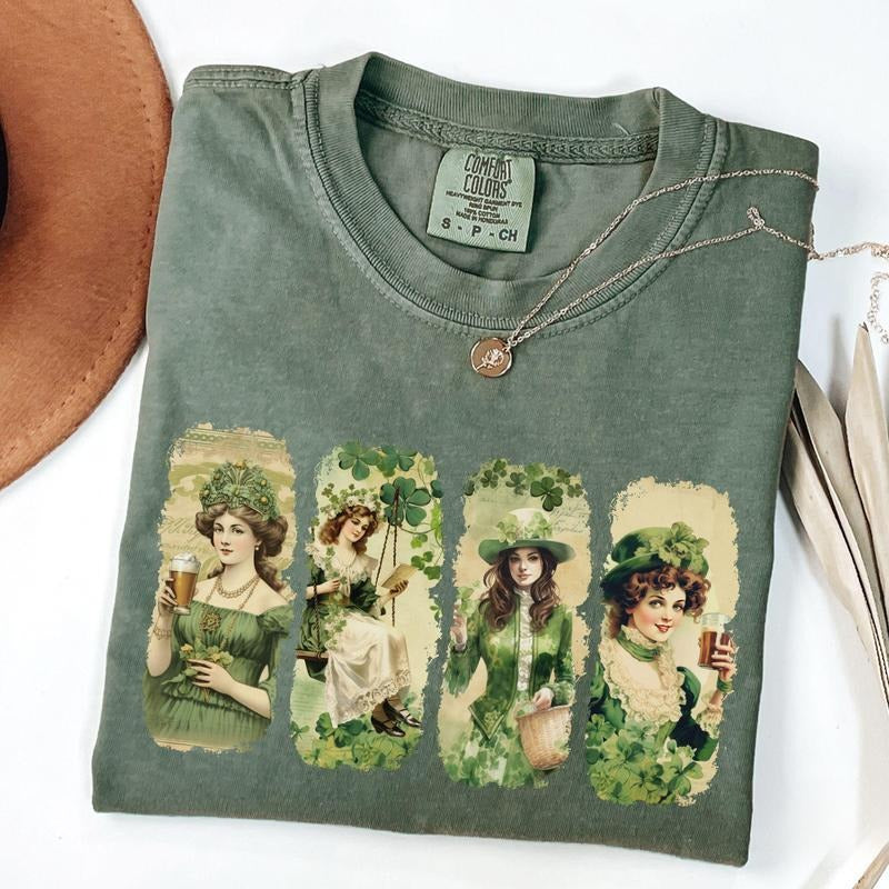 St Patrick's Day Comfort Colors Shirt Vintage Shamrock Tee St Pattys Womens Girly T-Shirt Drinking Green Beer Tee Saint...
