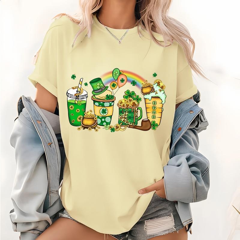 St Patrick's Day Drink Pattern T Shirt, Women's St Patrick's Pattern Tops, Lucky Drink Tees, St Patrick's Shirts, Lucky...