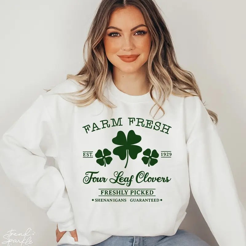 St Patricks Day Shirt, Farm Fresh Four Leaf Clovers Shirt, Lucky Shirt Shirt, Shamrock Shirt, Irish Clover Shirt, Four...