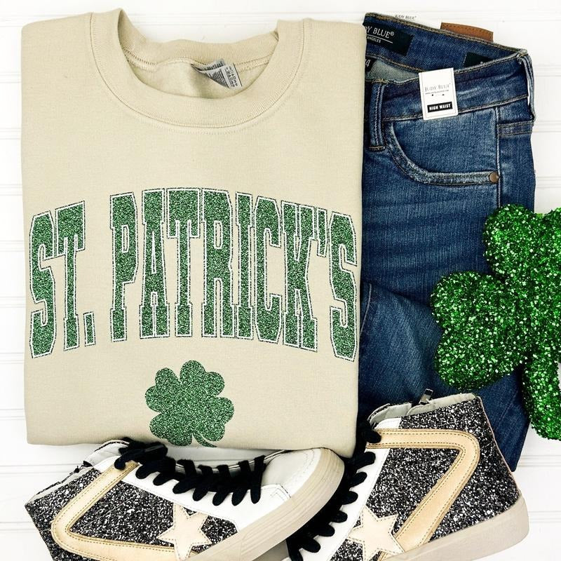 St Patricks FAUX (fake) Glitter Sweatshirt -- SAND T-Shirts, Hoodie | HypeDripTees.com