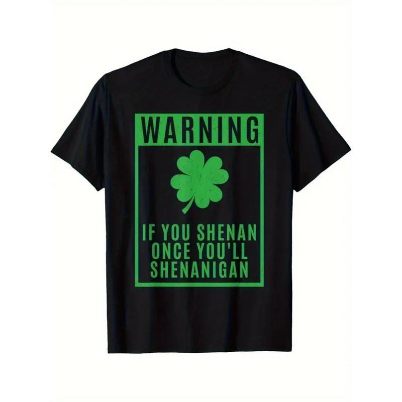 [St. Patrick's Day Tee] St. Patrick's Day Men's T-Shirt - Breathable Cotton, Casual Crew Neck Short Sleeve Tee with Four-Leaf Clover Print - Ideal for Summer Streetwear, Available in S to 3XL Made in USA