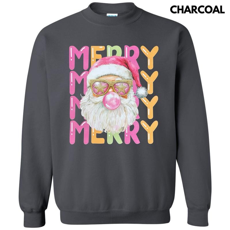 Stacked Merry Retro Santa Sweatshirt T-Shirts, Hoodie | HypeDripTees.com