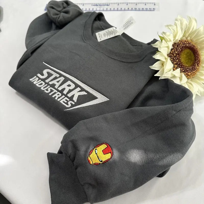 Stark Industries Embroidered sweatshirt; Cotton Casual embroidered crewneck T-Shirts, Hoodie | HypeDripTees.com