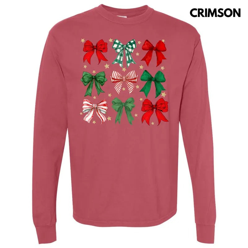 Starry Christmas Bow Collage Long Sleeve Comfort Colors T-Shirt 'NLB' Hoodie, Sweatshirt | HypeDripTees.com