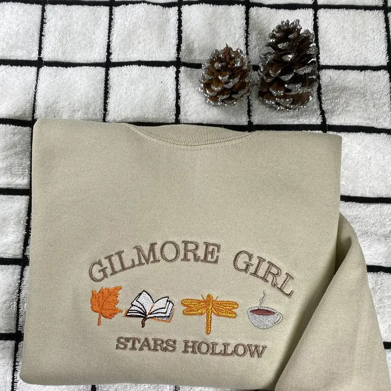 Stars Hallow Embroidered Sweatshirt - Gilmore Girl Sweatshirt - Book Lover Sweatshirt - Fall Embroidered Sweatshirt...