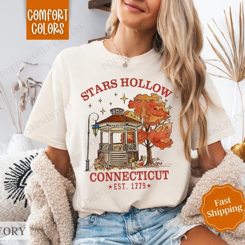Stars Hollow Shirt Comfort Colors, Fall Vibes Shirt, Fall Womenswear Oversized Crewneck Hoodie, Sweatshirt | HypeDripTees.com