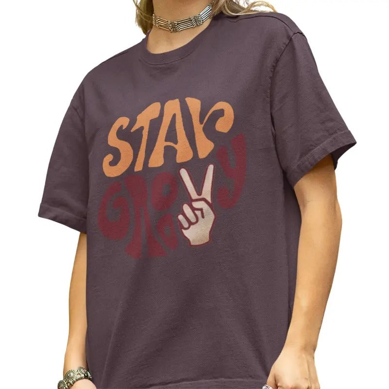 Stay Groovy Retro Style Shirt Women's Fashion Relaxed T-Shirt Hoodie, Sweatshirt | HypeDripTees.com