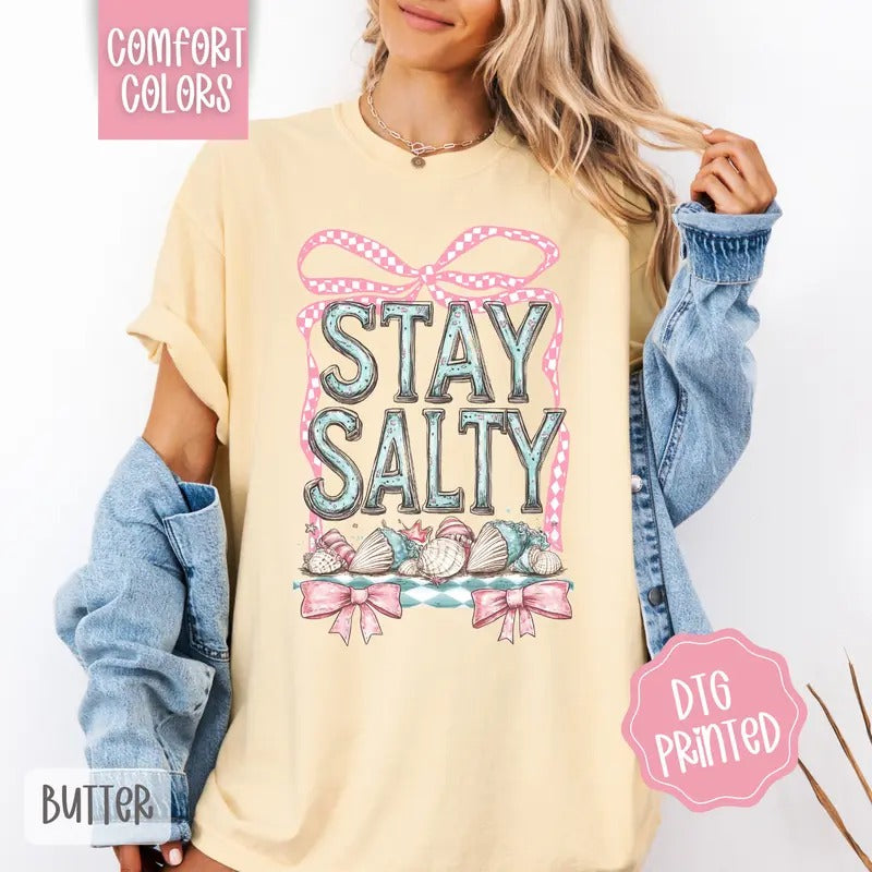 Stay Salty Coquette Comfort Colors Cute Summer Girly Beach Shirt T-Shirts, Hoodie, Sweatshirt