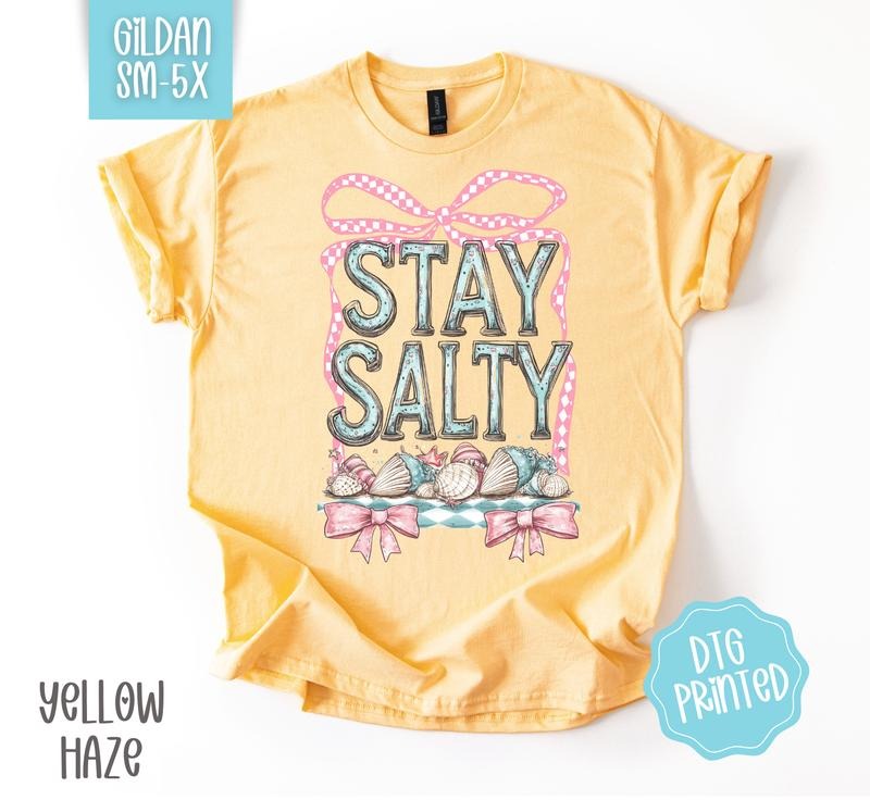 Stay Salty Coquette Gildan Tshirt, Cute Summer Shirt, Girly Beach Tee Hoodie, Sweatshirt | HypeDripTees.com
