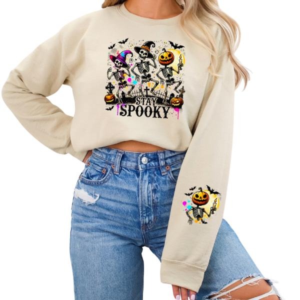Stay Spooky Oversized Crewneck Sweatshirt - Full Front & Sleeve Graphic, Unisex Sizing Small-5X, Retro-Inspired Halloween...