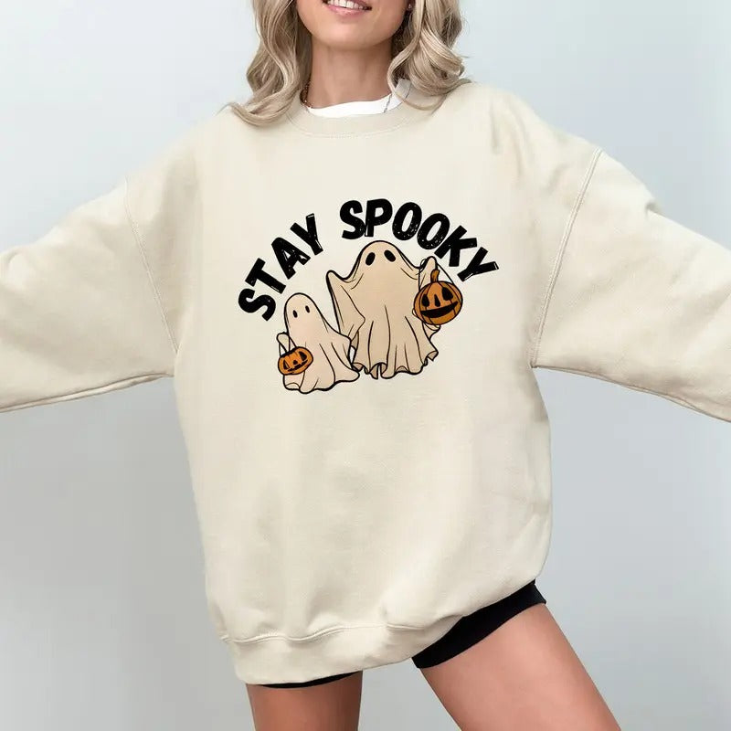 Stay Spooky Sweatshirt, Halloween Sweatshirt, Ghosts Pumpkin Face Halloween Shirt, Womens Halloween Sweatshirt, Spooky...