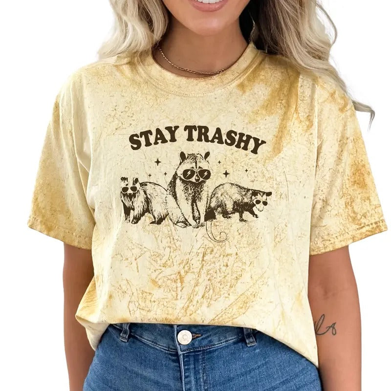 Stay Trashy Unisex T-Shirt, Trash Panda Short Sleeve Shirt, Racoon Lover T Shirt Hoodie, Sweatshirt | HypeDripTees.com