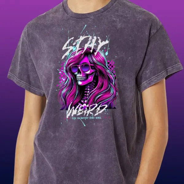 Stay Weird, Life is Better That Way Purple Mineral Wash T Shirt | Punk, Alt, Grunge, Goth, Skeleton Style, Streetwear...