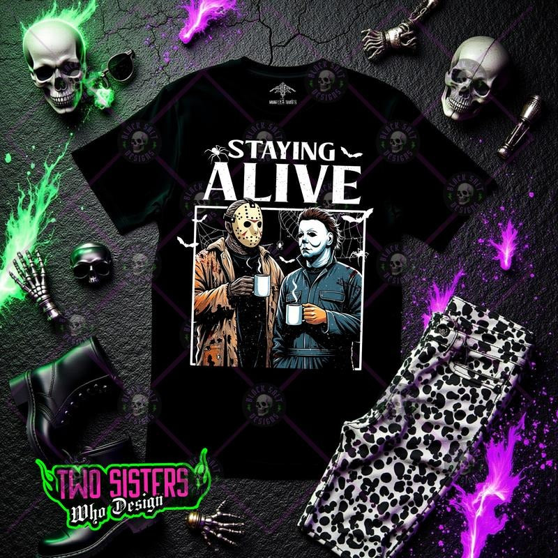 Staying Alive Halloween Spooky Women's Top & Sweatshirts Casual Crewneck Fit Everyday Gothic Hoodie Piece Sweaters...