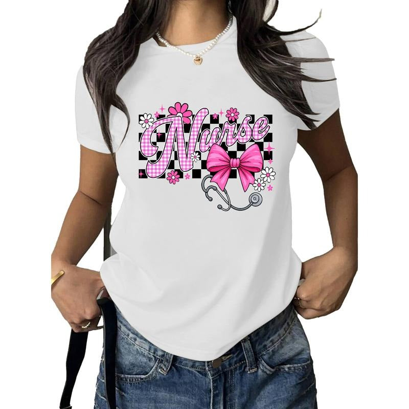 Step into Retro - Inspired Fashion! This women's T - shirt combines a trendy checkered pattern with a cute bow and...