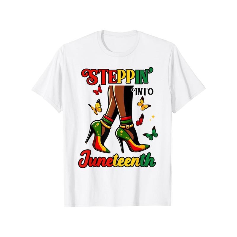 Stepping Into Juneteenth Afro Woman Black Girls High Heel T Shirt Cotton Casual Tshirts Crewneck T-Shirt Short Sleeve...