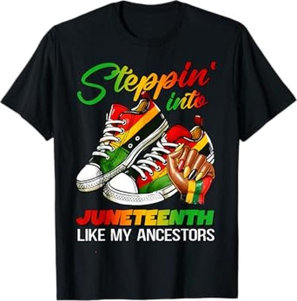 Stepping Into Juneteenth Afro Woman Black Girls Sneakers T-Shirt Soft Cotton Hoodie, Sweatshirt | HypeDripTees.com