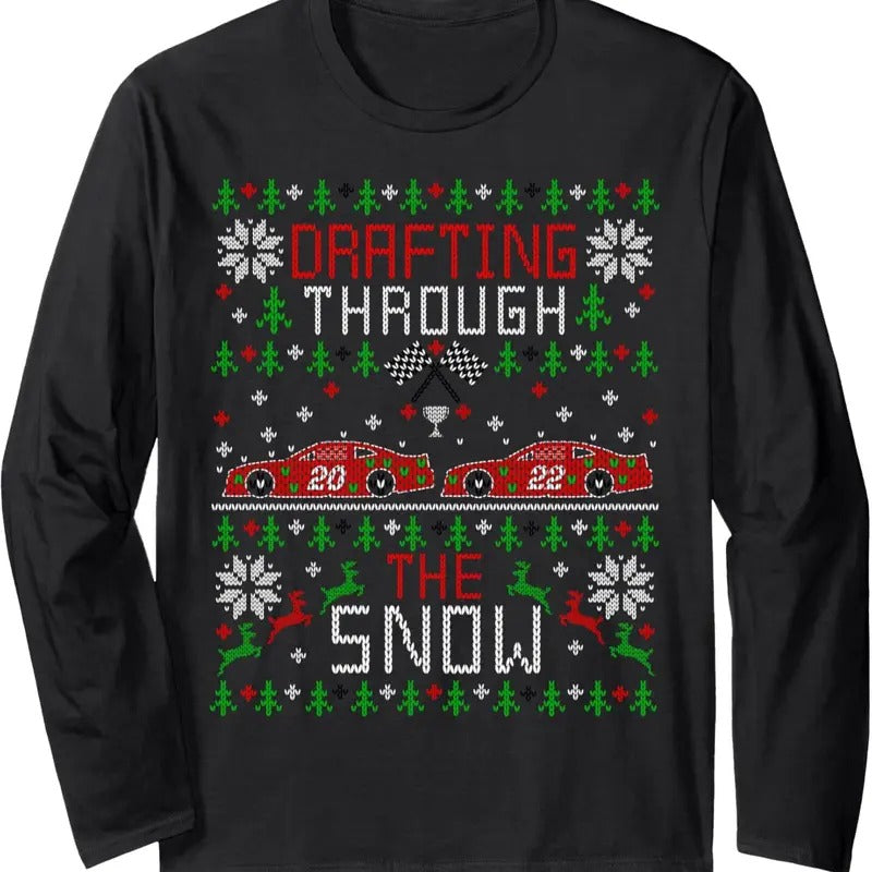Stock Car Racing Race Fan Ugly Christmas Sweater Party Long Sleeve T-Shirt Hoodie, Sweatshirt | HypeDripTees.com
