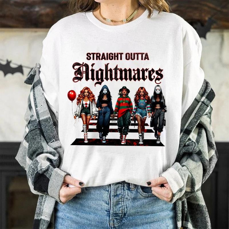 Straight Outta Nightmares Shirt, Halloween Thug Life Shirt, Girls Horror Halloween Shirt, Horror Character Shirt, Spooky...