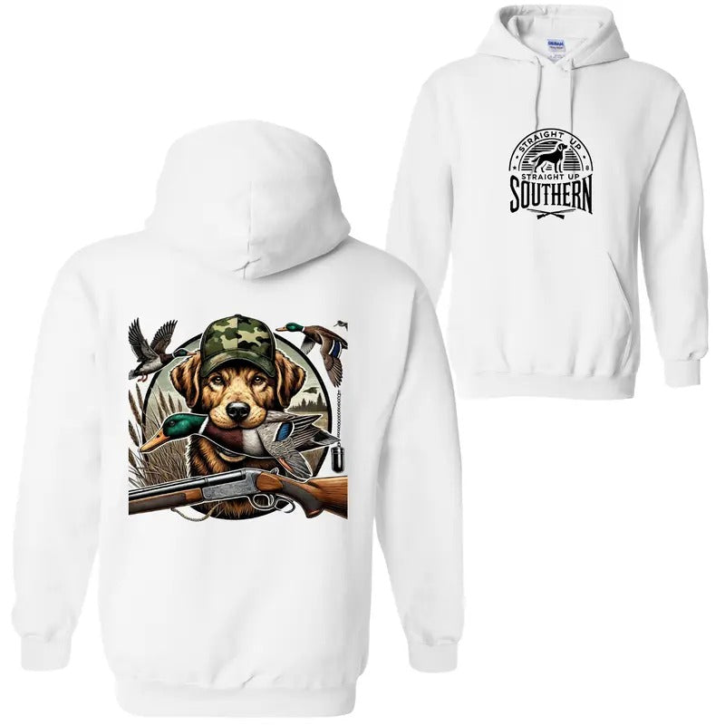 Straight Up Southern Duck Hunting Sweatshirt, Hoodie - Camo Dog and Mallard Graphic for Outdoor Enthusiasts, Cozy...