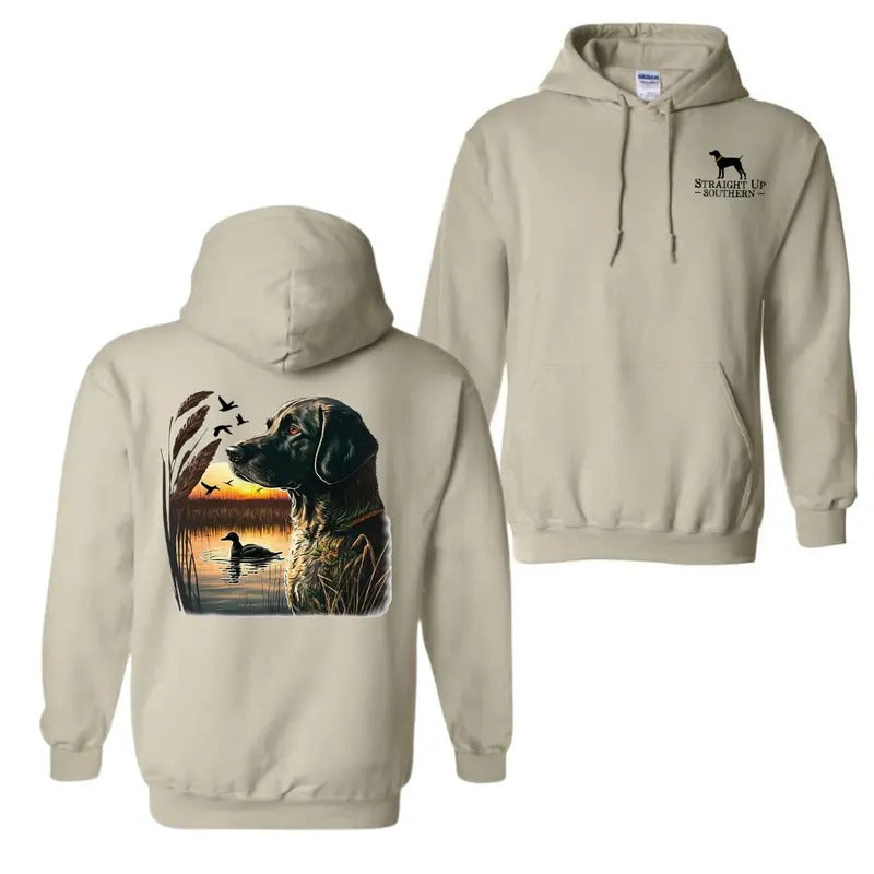 Straight Up Southern T-Shirt Hoodie Featuring A Hunting Dog And Sunset Scene, Perfect For Hunting Enthusiasts And Nature...