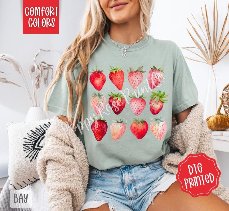 Strawberries Comfort Colors Tshirt, Fruit Summer Shirt, Cute Women's Tee, Gift For Her Hoodie, Sweatshirt | HypeDripTees.com