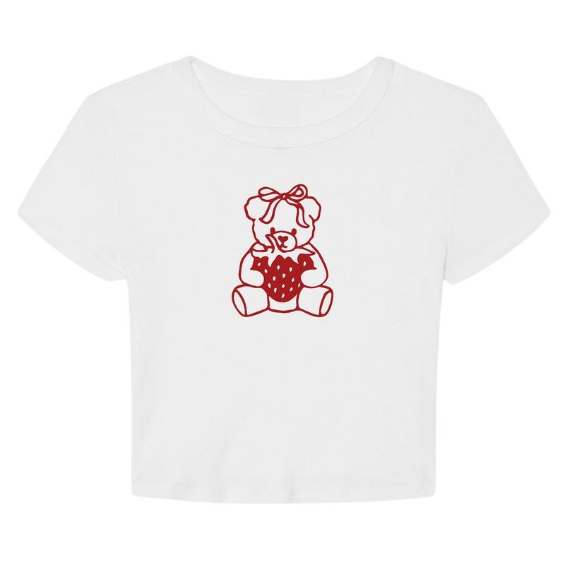 Strawberry Bear Y2K Graphic Cropped T-Shirt Hoodie, Sweatshirt | HypeDripTees.com
