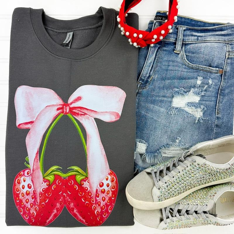 Strawberry Bow Coquette Sweatshirt T-Shirts, Hoodie | HypeDripTees.com