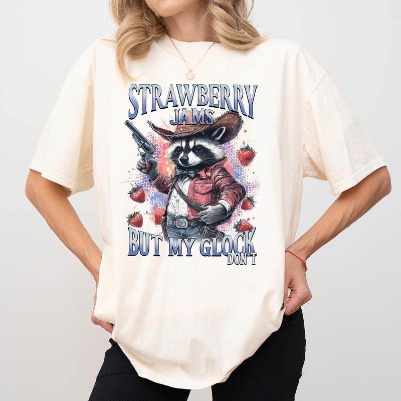 Strawberry Jams But Don't Comfort Colors Shirt, Vintage Graphic Tee, Funny Meme Unisex Tees, Trash Panda T-shirt, Retro...
