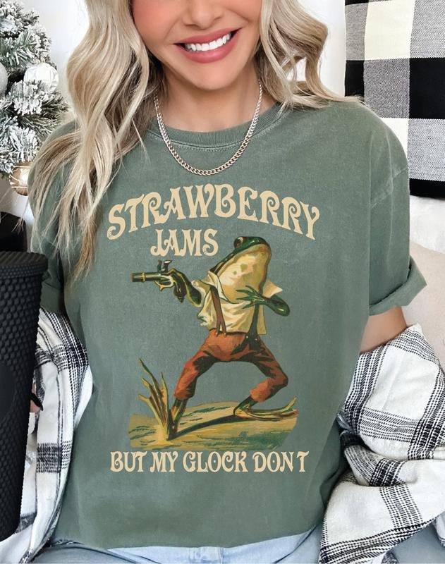 Strawberry Jams But My Glock Don't  Tee Shirt , Funny Frog T-Shirt, Funny Meme T-Shirt Hoodie, Sweatshirt | HypeDripTees.com