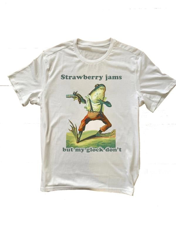 Strawberry Jams But My Glock Don't Shirt Funny T-shirt Meme Unisex Men Women Cotton Crew Neck Size S-3XL Casual Classic...