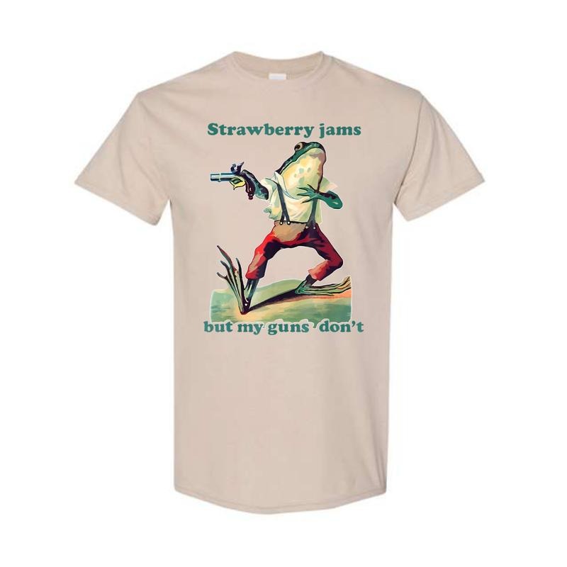 Strawberry Jams But My Glock Don't Shirt, Funny Shirt, Meme Shirt, Cowboy Frog Shirt Hoodie, Sweatshirt | HypeDripTees.com