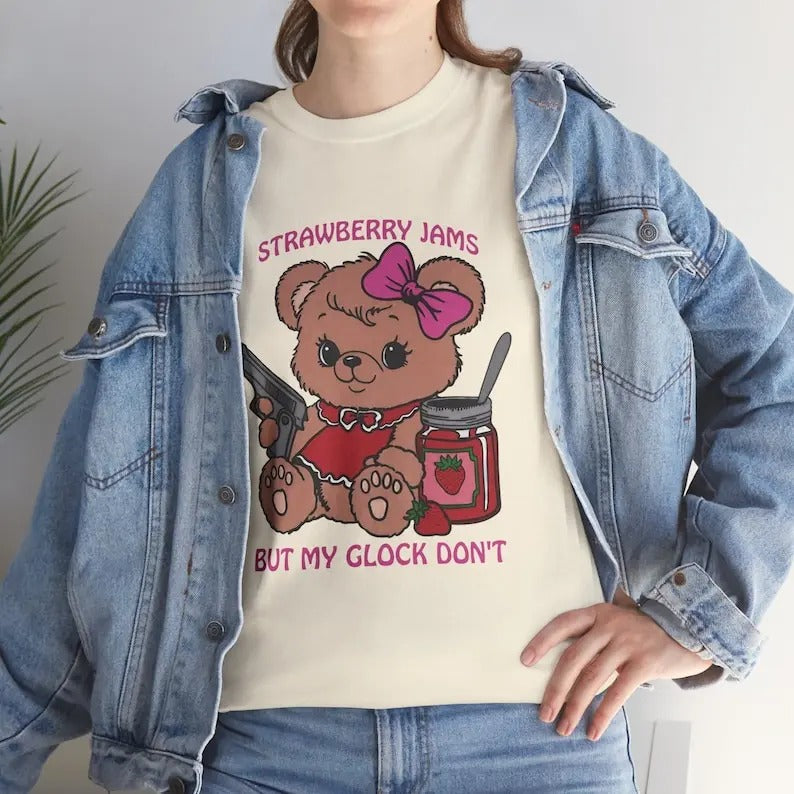 Strawberry Jams But My Glock Don't T-Shirt, Granola Girl Aesthetic Strawberry Jams But My Glock Don't Raccoon Shirt,...