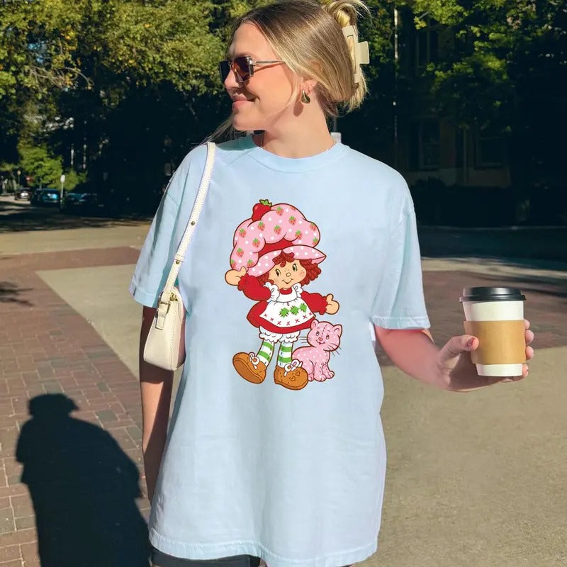 Strawberry Pattern Shortcake Custard Cartoon Shirt For Men Women Full Size Hoodie, Sweatshirt | HypeDripTees.com