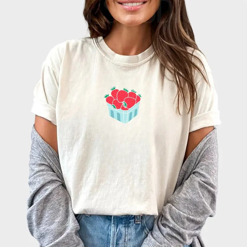 Strawberry Shirt, Cute Strawberries Graphic Printed Tee, Strawberry Lover Unhinged Shirt, Fruits Lover T-shirt, Berry...