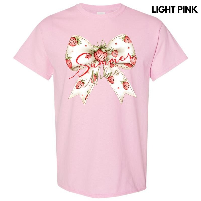Strawberry Summer Bow Gildan Short Sleeve T-Shirt 'NLB' Hoodie, Sweatshirt | HypeDripTees.com