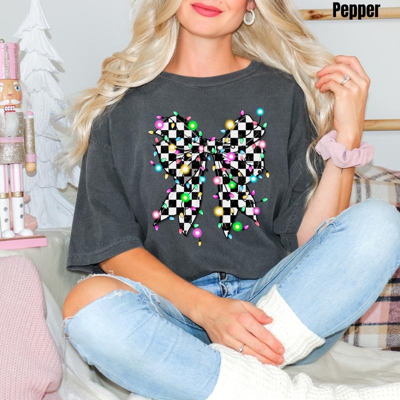 String Lights Checker Bow Comfort Colors T-Shirt 'NLB' Hoodie, Sweatshirt | HypeDripTees.com