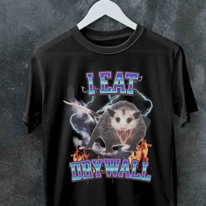 Stylish Funny Meme TShirt,,I EAT DRYWALL Joke Tshirt,funny opossum t-shirt,Hilarious joke tee,Humorous graphic...