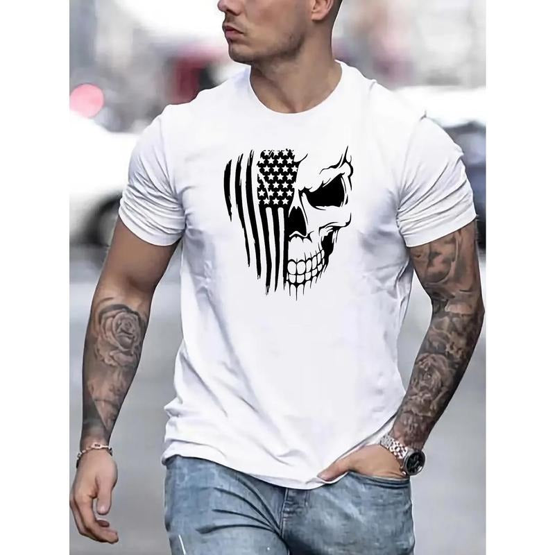 Stylish Skull USA Flag Graphic Tee - Men's Trendy T-Shirts