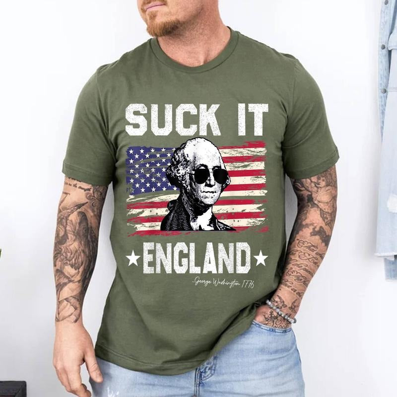 Suck It England Funny 4th of July George Washington 1776 T-Shirt | Unisex Cotton Tee, Short Sleeve, Size S-3XL Hoodie,...