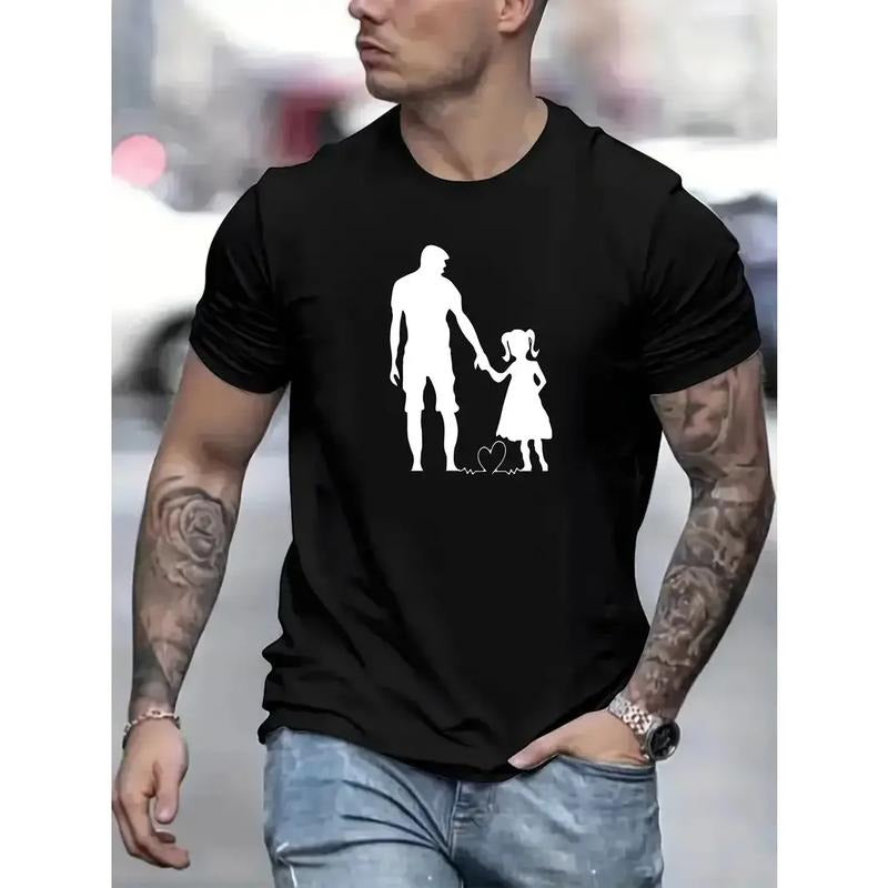 [100% Cotton] Dad And Daughter Print Men's Crew Neck Fashionable Short Sleeve Sports Comfortable And Versatile...