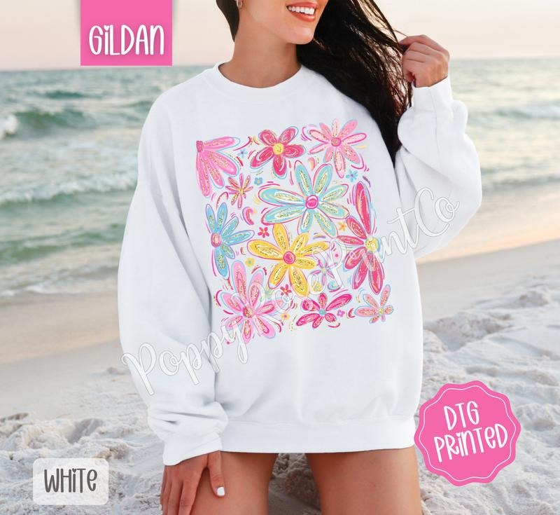 Summer Boho Floral Sweatshirt, Cute Flower Sweater, Women's Crewneck, Gift for Her T-Shirts, Hoodie | HypeDripTees.com