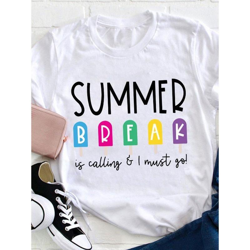 Summer Break Is Calling I Must Go T Shirt, Loose, Women'S Casual Round Neck T-Shirt Hoodie, Sweatshirt | HypeDripTees.com