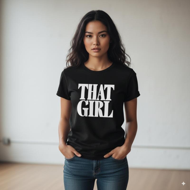 THAT Graphic Cotton Tee for Women - Casual Crew Neck Short Sleeve T-Shirt with Bold Geometric Lettering, Breathable &...